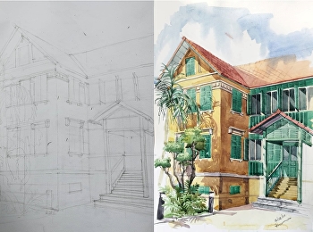 ภาพเขียนสีนำ้..ตำหนักเอื้อนอาชว์แถมถวัลย์