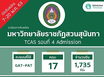 TCAS รอบ 4 Admission ประจำปีการศึกษา
2563