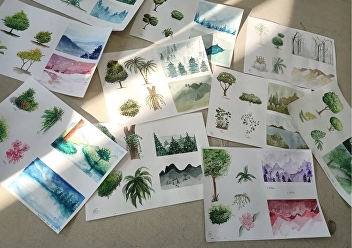 1st year student with watercolor line
drawing